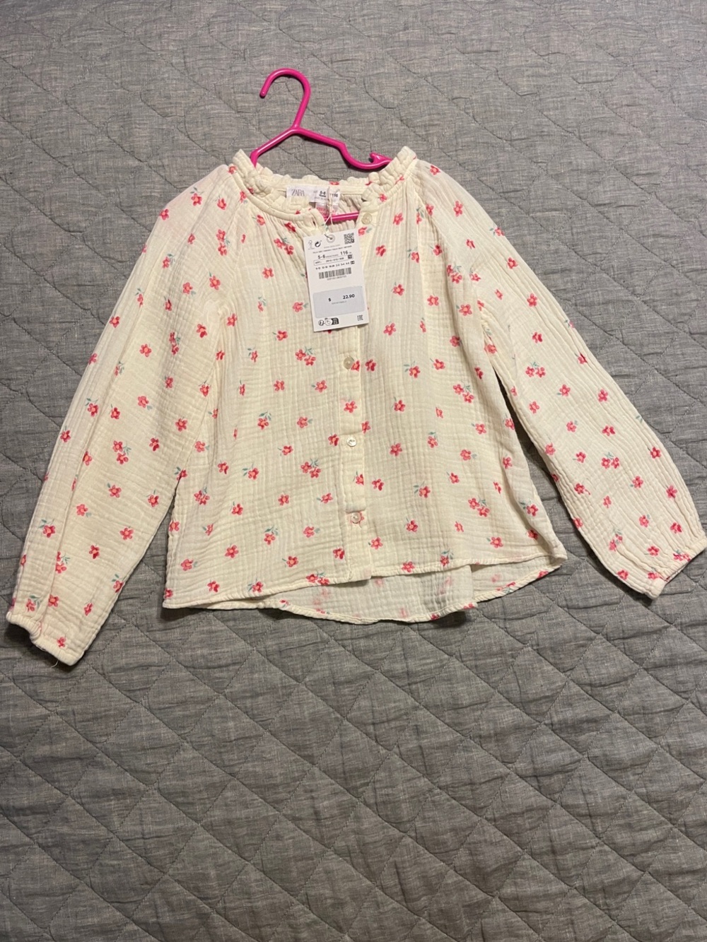 Zara Cream Blouse with Pink Floral Print